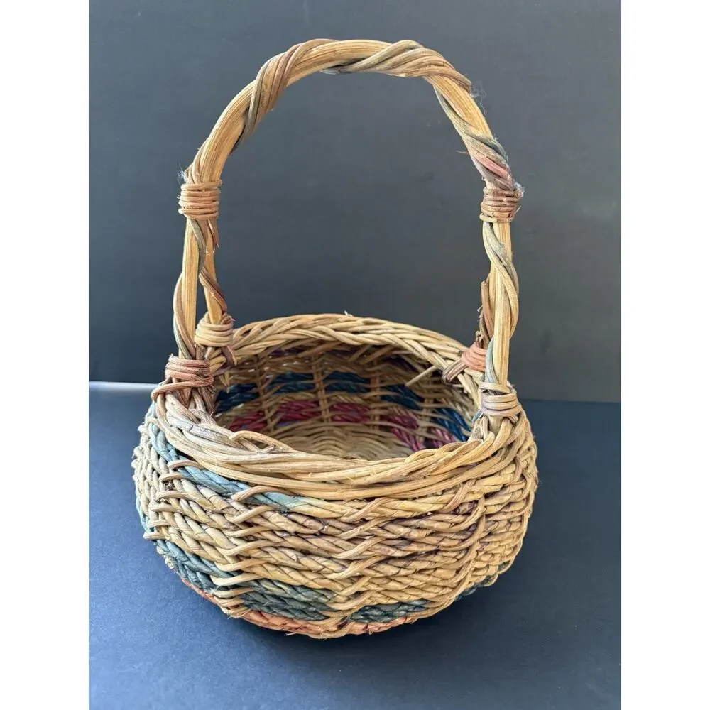 Vintage Garden Trug Handle Basket Rustic Twig Wood Farmhouse Gathering Cottage